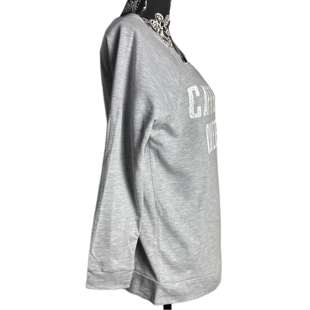 NWT Thread Tank Designs Gray Graphic Long Sleeve Sweatshirt Caffeine Queen print - Picture 2 of 8